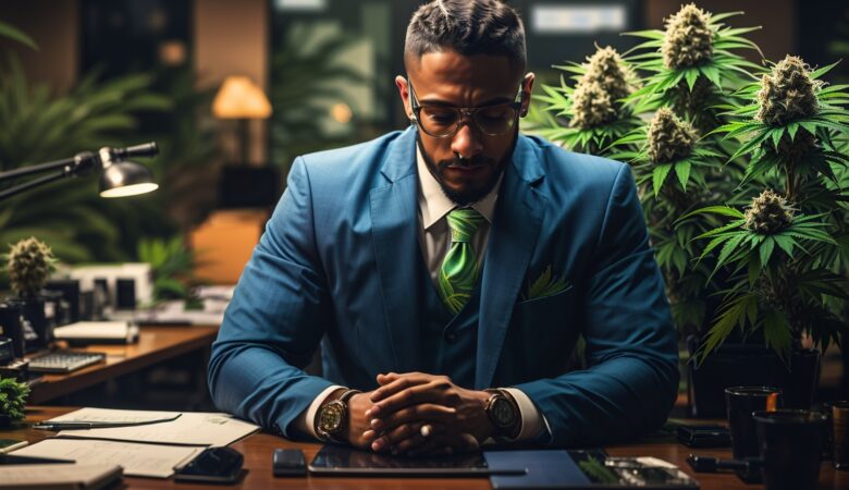 GTA In a dimly lit office the owner of a cannabis dispensary 2