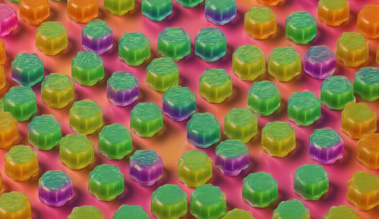 GTA cannabis edibles gummies and candies in bold neon colors 2