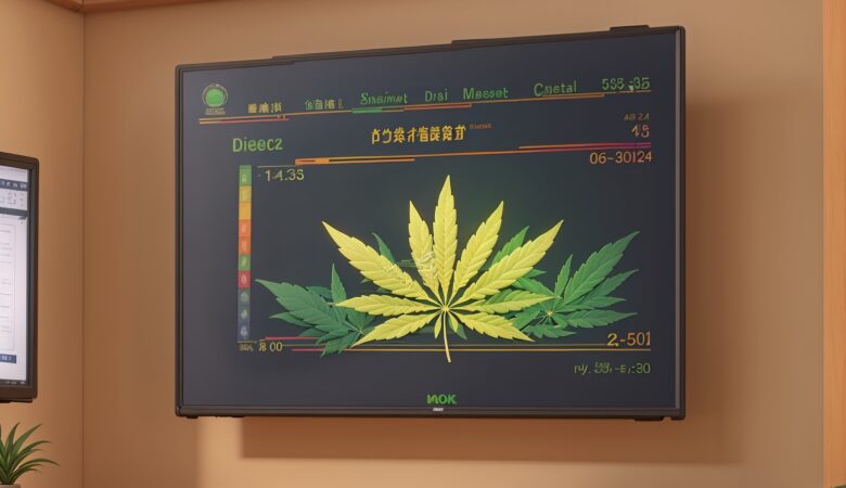 3D Animation Style cannabis data graph on a projected screen i 0